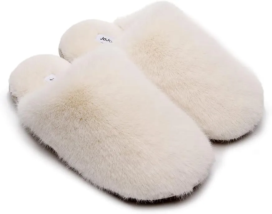 Densely Long-haired Lady’s Comfy Fuzzy Memory Foam Scuff Women’s Warm Plush Closed-Toe Comfortable Slippers