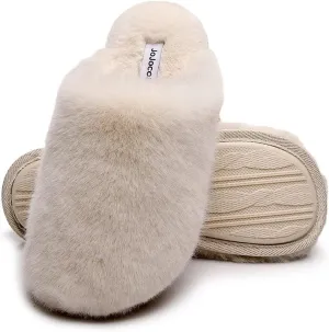 Densely Long-haired Lady’s Comfy Fuzzy Memory Foam Scuff Women’s Warm Plush Closed-Toe Comfortable Slippers