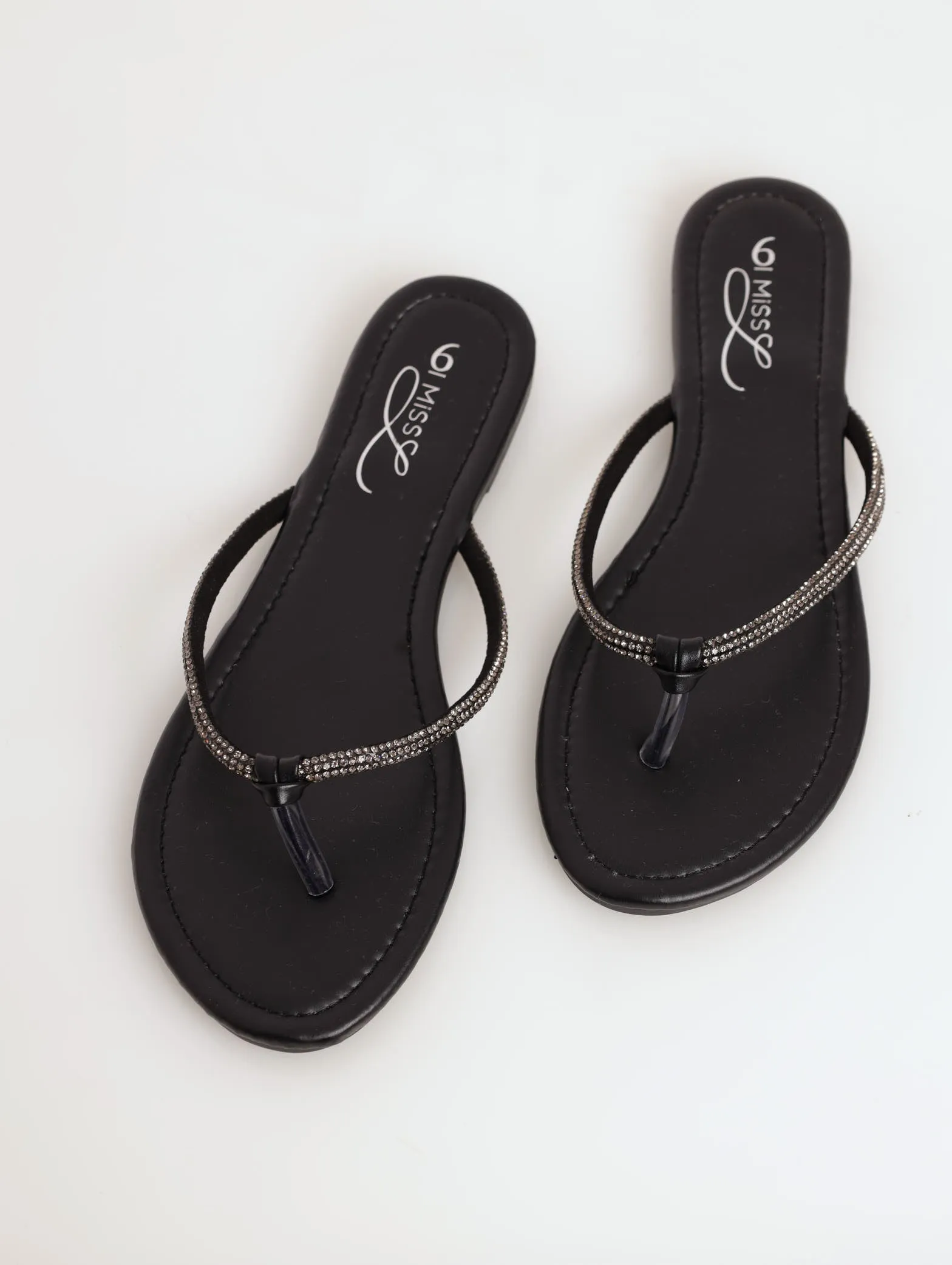 Diamante Tube Dainty Thong Sandal - Black