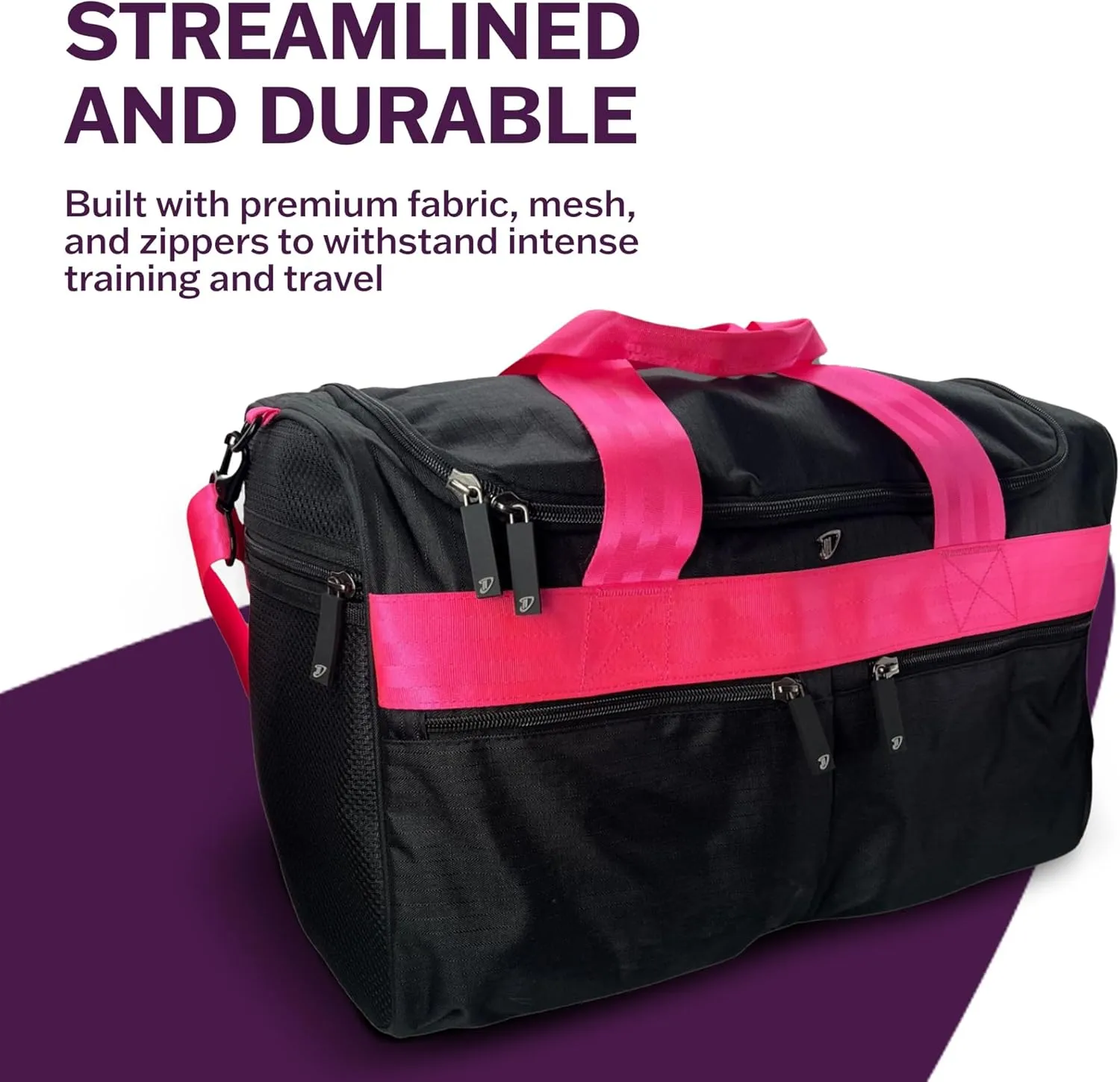 Dream Duffel Elevate Gym Bag, Sports Duffle with Shoe Pockets, Insulated Compartment, and Durable Design, 19"x12"x11.5", Pink