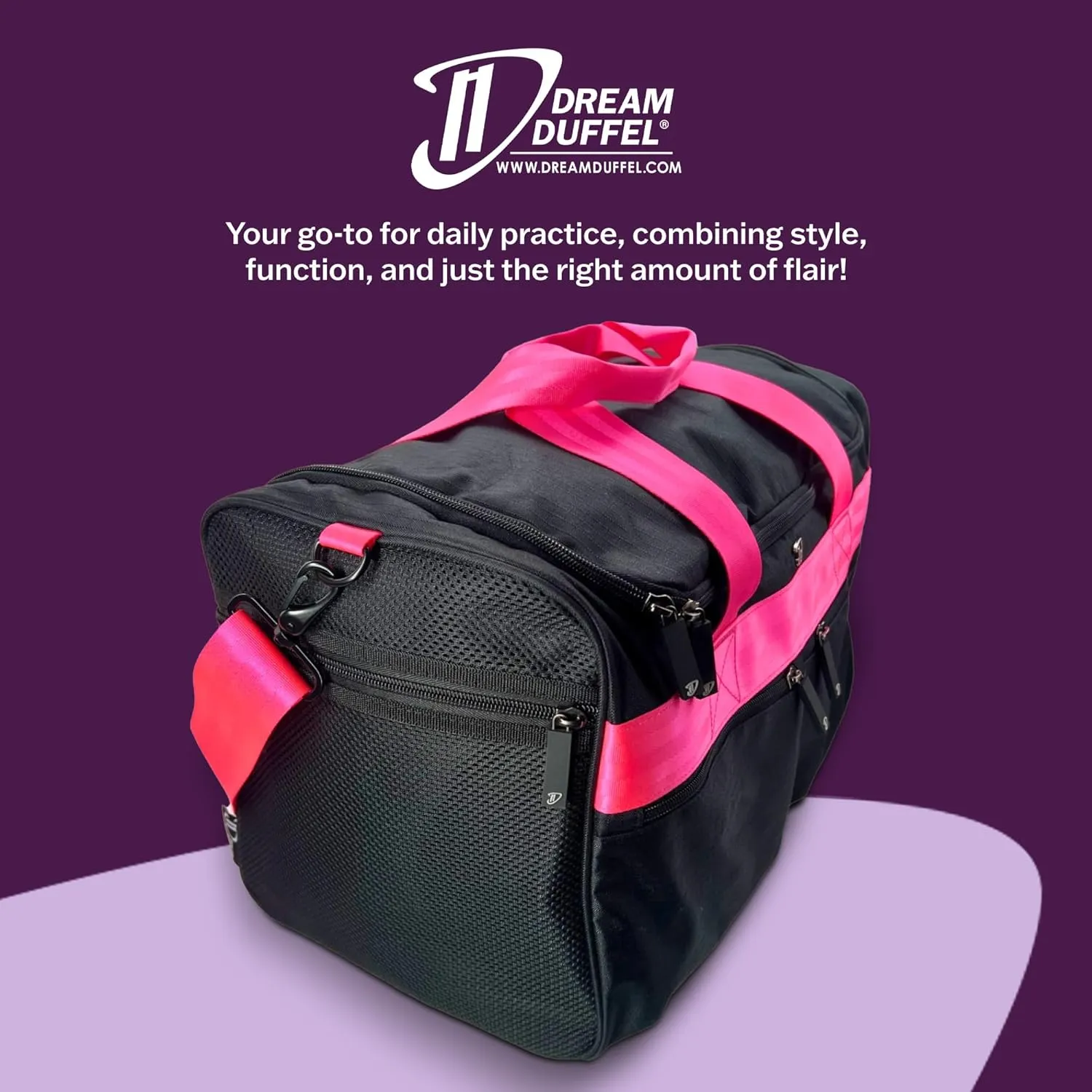 Dream Duffel Elevate Gym Bag, Sports Duffle with Shoe Pockets, Insulated Compartment, and Durable Design, 19"x12"x11.5", Pink