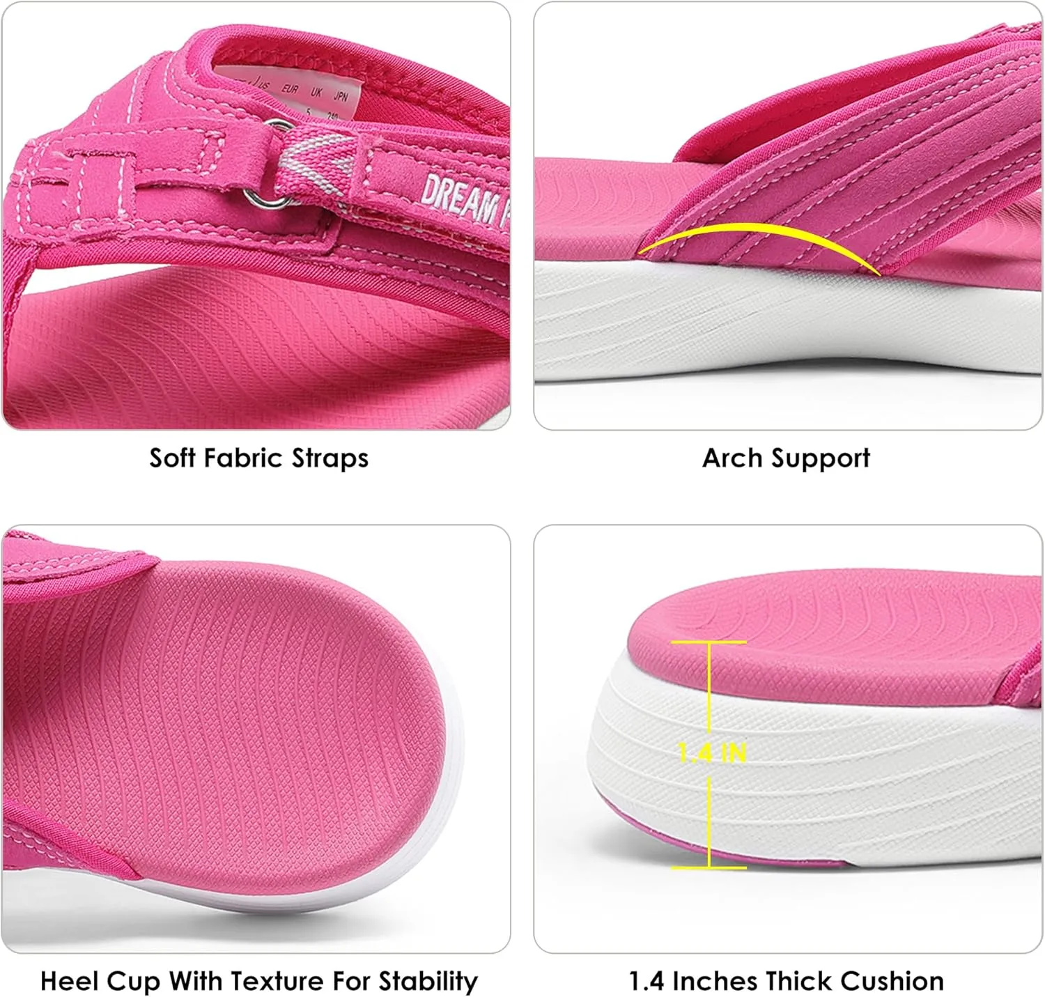 DREAM PAIRS Women's Arch Support Flip Flops Comfortable Thong Sandals