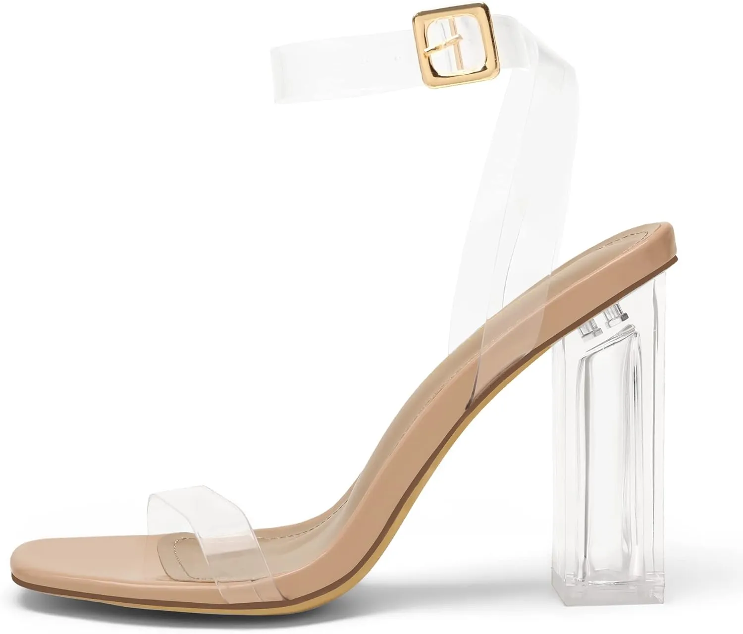 DREAM PAIRS Women's Chunky Clear High Heels Sandals, Rhinestone Ankle Strap Open Square Toe Block Heels Cute Sparkly Heels