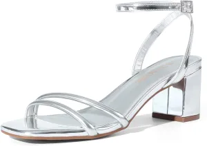 DREAM PAIRS Women's Chunky Strappy Heels Square Open Toe Ankle Buckle Low Heels Sandals for Daily Wedding Party Dress