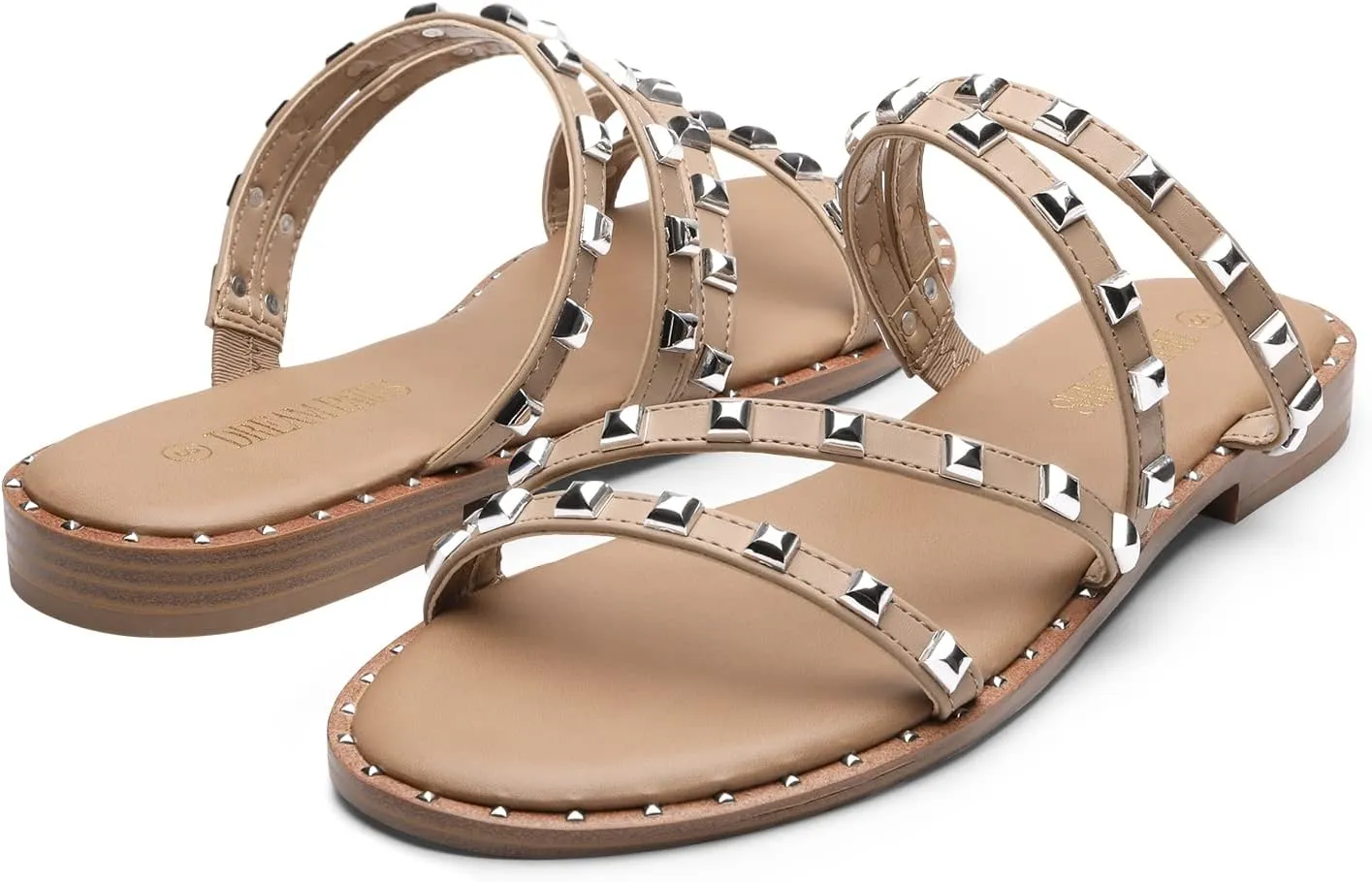 DREAM PAIRS Women's Clear Studded Rhinestone Slide Sandals Slip on Open Toe Cute Flat Sandals for Summer