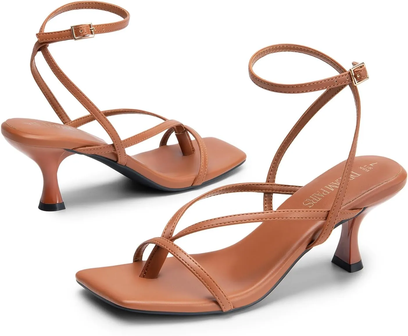 DREAM PAIRS Women's kitten Low Strappy Lace Up Heels Open Square Toe Thong Ankle Strap Heels Sexy Fashion Comfort Dress Shoes Party Sylvestra Pumps Heeled Sandals