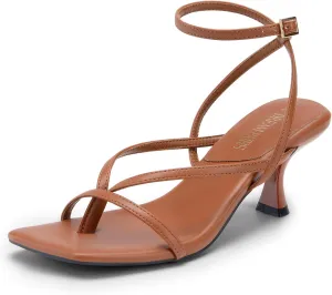 DREAM PAIRS Women's kitten Low Strappy Lace Up Heels Open Square Toe Thong Ankle Strap Heels Sexy Fashion Comfort Dress Shoes Party Sylvestra Pumps Heeled Sandals