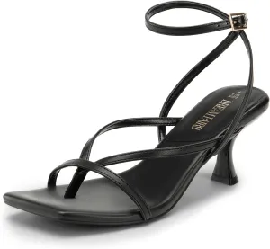 DREAM PAIRS Women's kitten Low Strappy Lace Up Heels Open Square Toe Thong Ankle Strap Heels Sexy Fashion Comfort Dress Shoes Party Sylvestra Pumps Heeled Sandals
