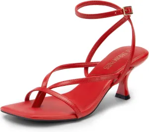 DREAM PAIRS Women's kitten Low Strappy Lace Up Heels Open Square Toe Thong Ankle Strap Heels Sexy Fashion Comfort Dress Shoes Party Sylvestra Pumps Heeled Sandals