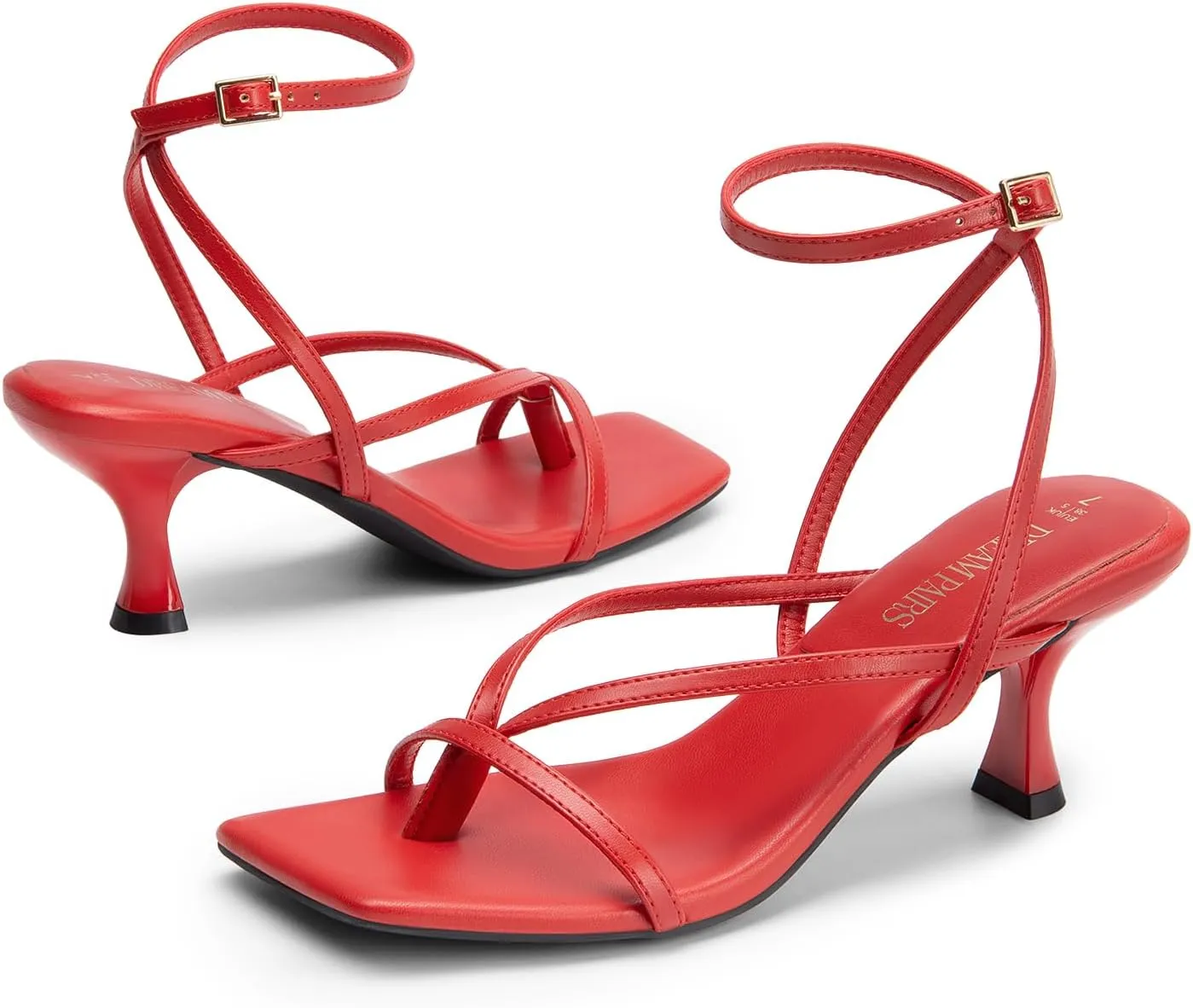 DREAM PAIRS Women's kitten Low Strappy Lace Up Heels Open Square Toe Thong Ankle Strap Heels Sexy Fashion Comfort Dress Shoes Party Sylvestra Pumps Heeled Sandals