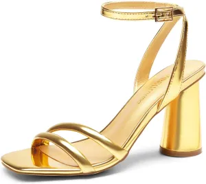 DREAM PAIRS Women's Strappy Round Heels Open Square Toe Ankle Strap Party Sandals Dress Shoes