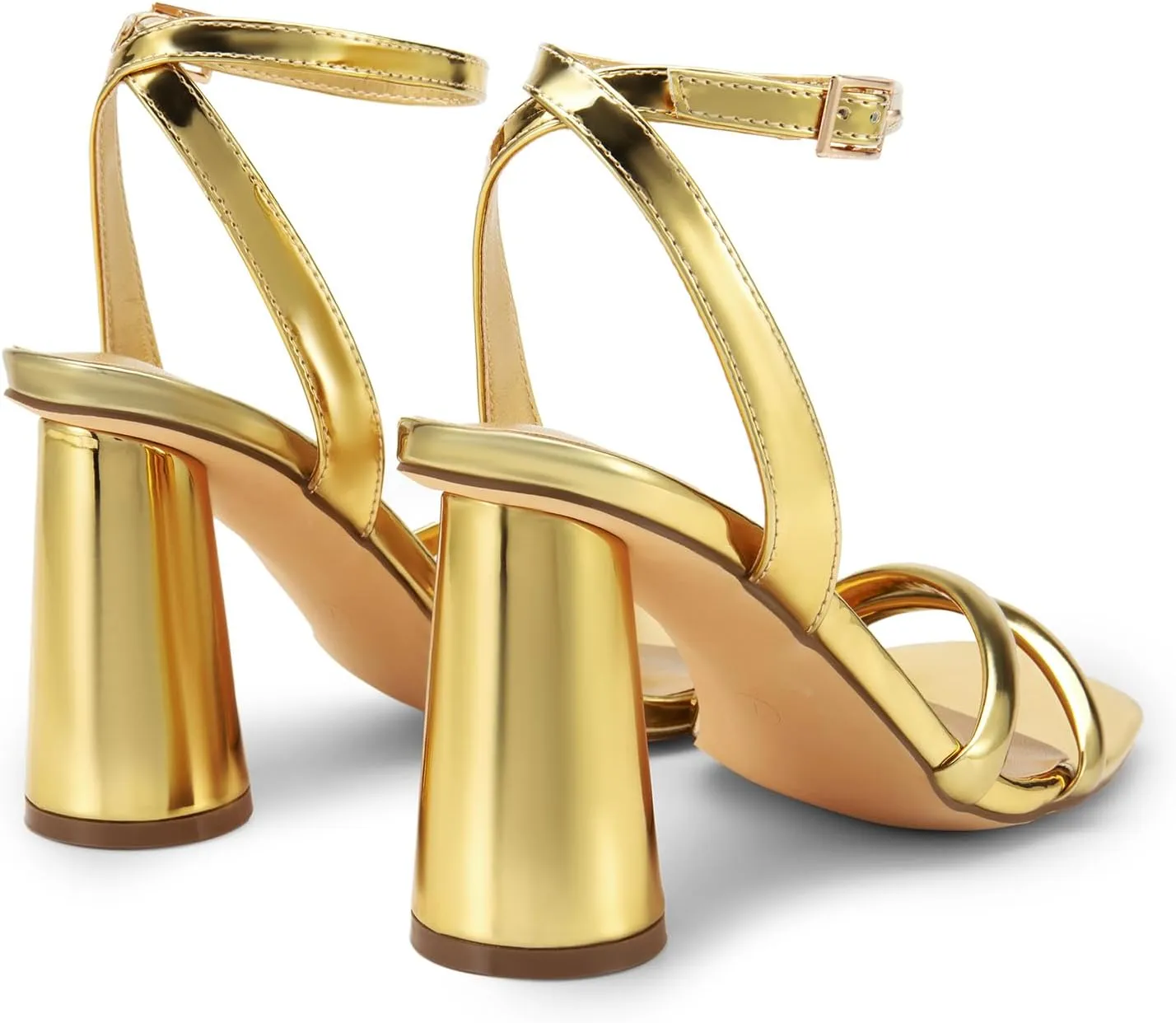 DREAM PAIRS Women's Strappy Round Heels Open Square Toe Ankle Strap Party Sandals Dress Shoes