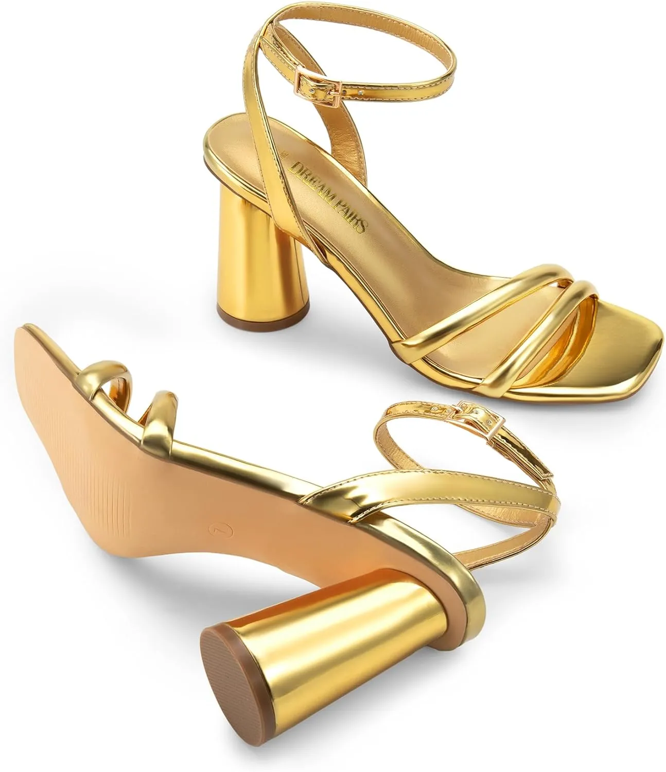 DREAM PAIRS Women's Strappy Round Heels Open Square Toe Ankle Strap Party Sandals Dress Shoes