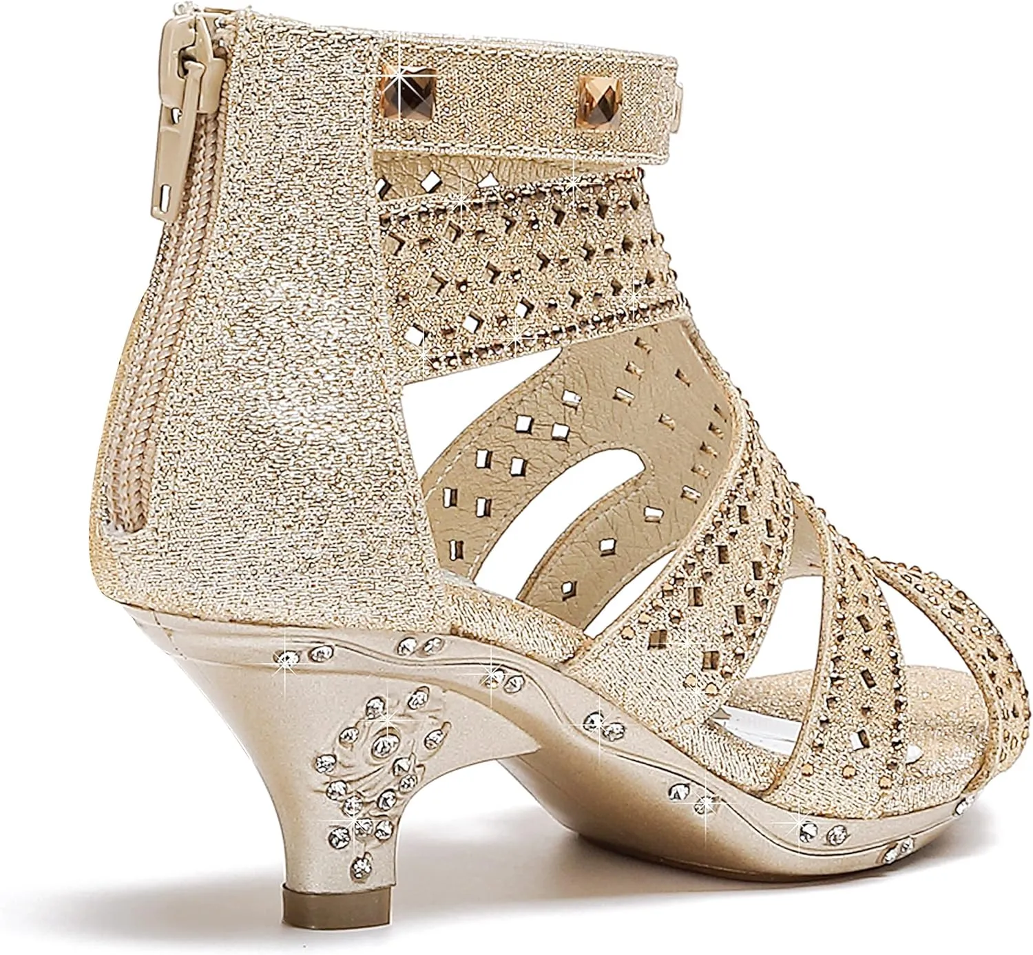 Dufannie Toddler Little Big Kid High Heels Flower Girls Party Dress Shoes Glitter Pump Sandals