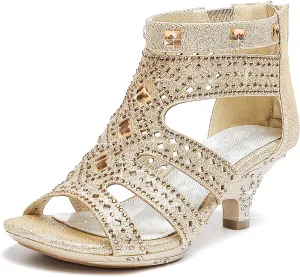 Dufannie Toddler Little Big Kid High Heels Flower Girls Party Dress Shoes Glitter Pump Sandals