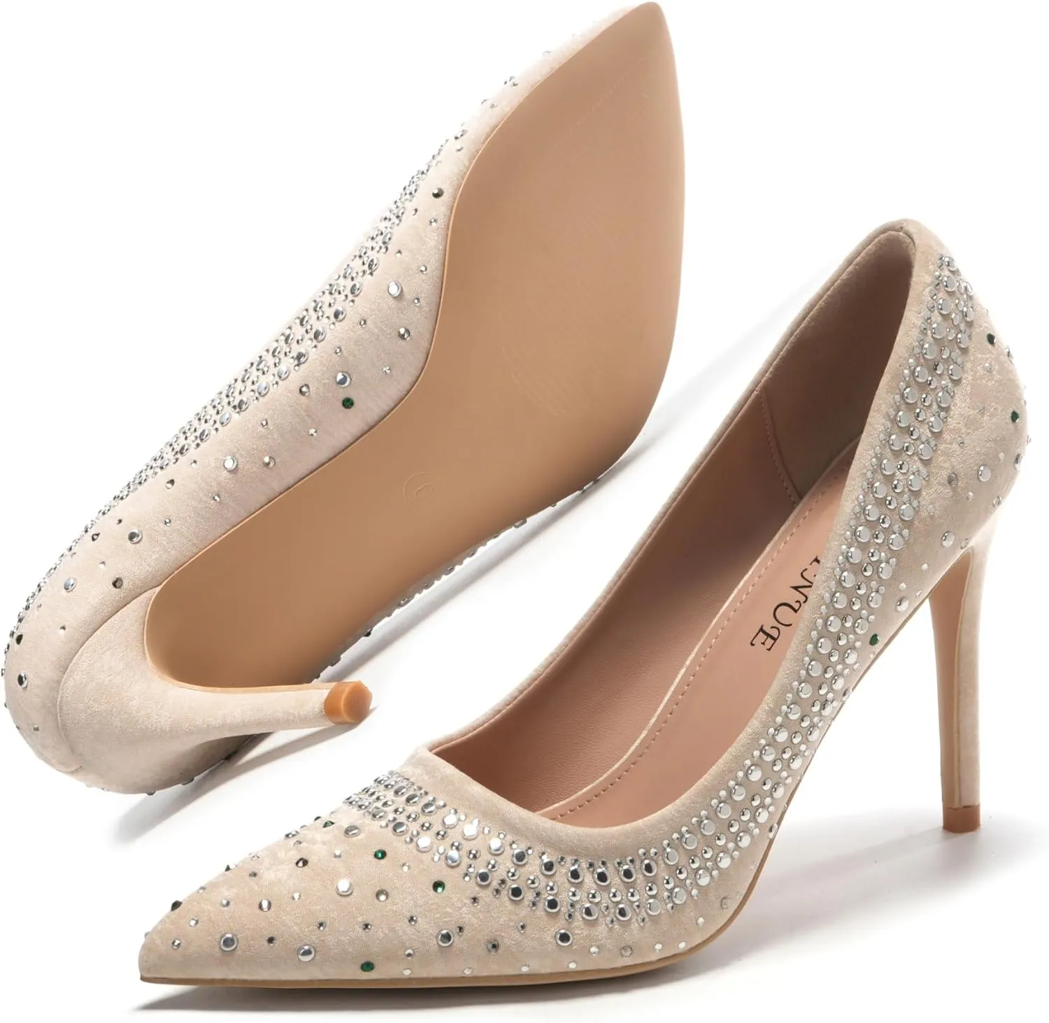 EBYNUE Women's Pumps Sexy Rhinestone High Heels 4 inch Pointed Closed Toe Stiletto Heel Evening Party Wedding Comfortable Dress Shoes