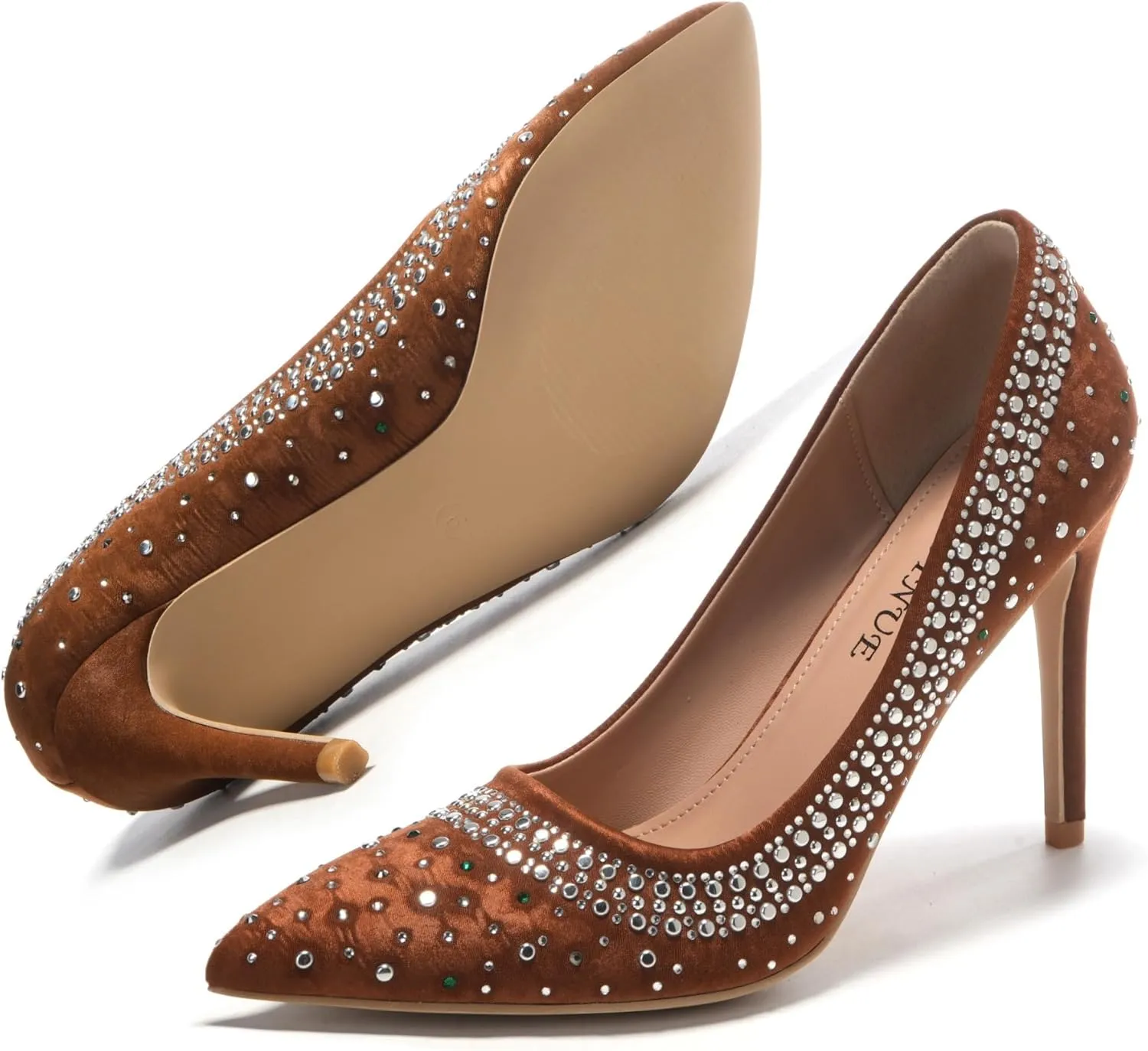 EBYNUE Women's Pumps Sexy Rhinestone High Heels 4 inch Pointed Closed Toe Stiletto Heel Evening Party Wedding Comfortable Dress Shoes