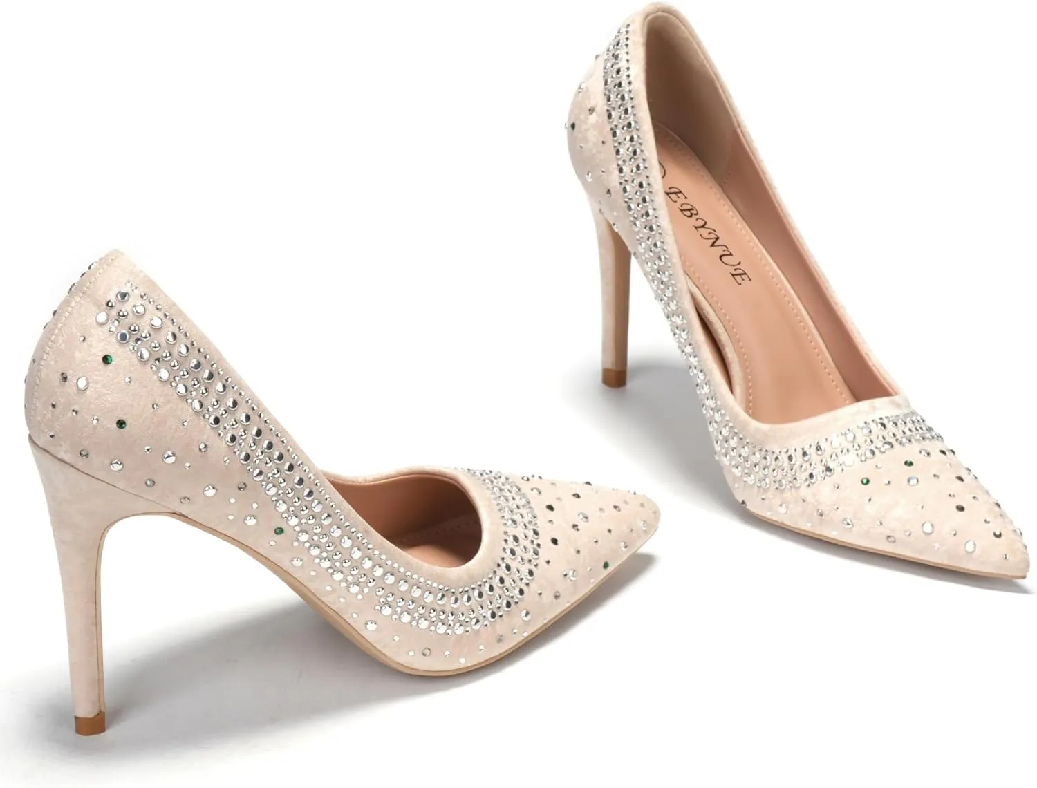 EBYNUE Women's Pumps Sexy Rhinestone High Heels 4 inch Pointed Closed Toe Stiletto Heel Evening Party Wedding Comfortable Dress Shoes