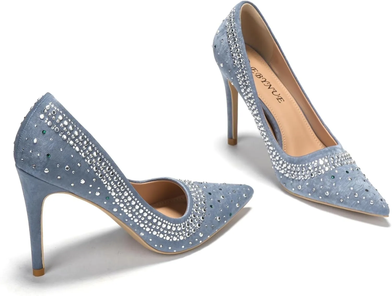 EBYNUE Women's Pumps Sexy Rhinestone High Heels 4 inch Pointed Closed Toe Stiletto Heel Evening Party Wedding Comfortable Dress Shoes