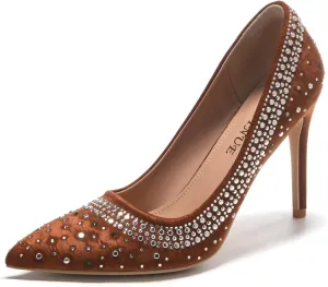 EBYNUE Women's Pumps Sexy Rhinestone High Heels 4 inch Pointed Closed Toe Stiletto Heel Evening Party Wedding Comfortable Dress Shoes