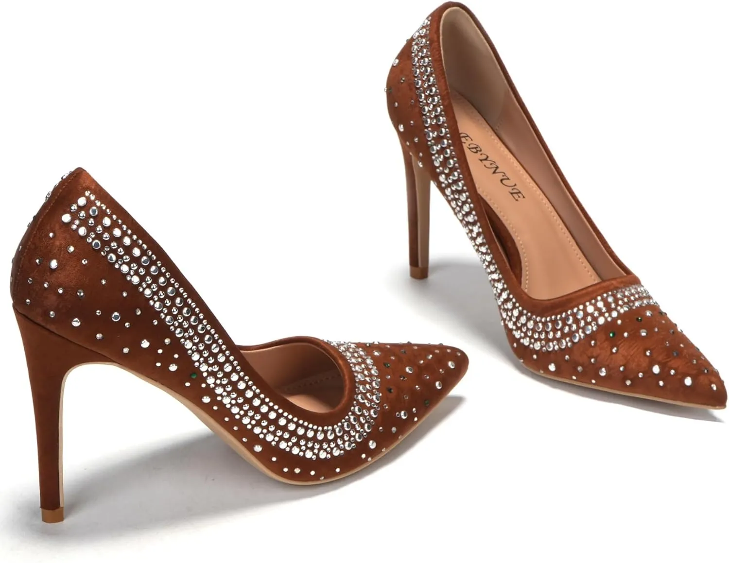 EBYNUE Women's Pumps Sexy Rhinestone High Heels 4 inch Pointed Closed Toe Stiletto Heel Evening Party Wedding Comfortable Dress Shoes