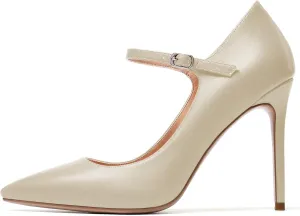 Eldof Women's 100mm High Heel Pointed Toe Mary Jane Pumps Ankle Strap Buckle Closure Shoes