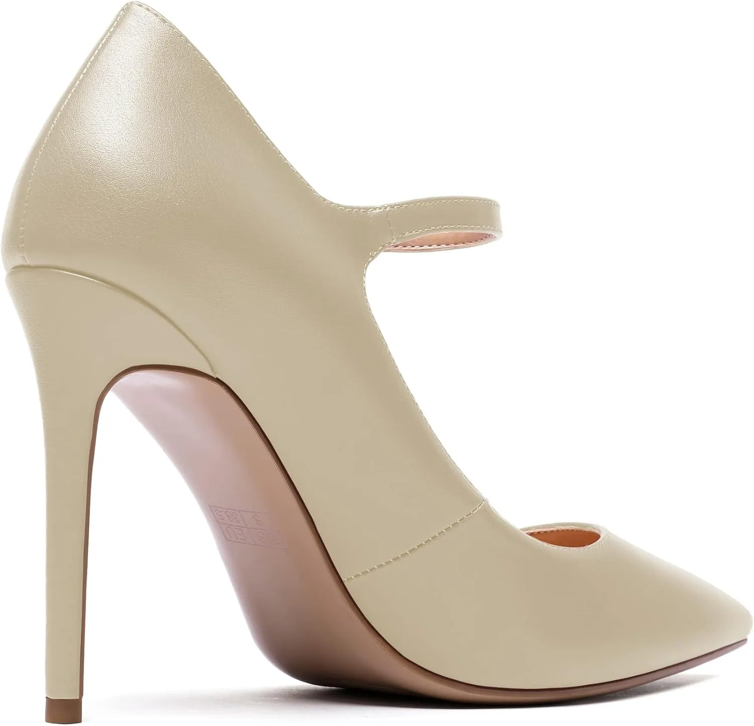 Eldof Women's 100mm High Heel Pointed Toe Mary Jane Pumps Ankle Strap Buckle Closure Shoes