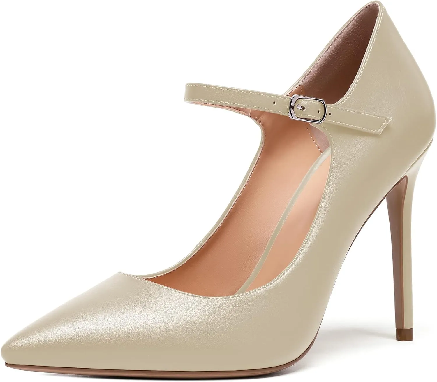 Eldof Women's 100mm High Heel Pointed Toe Mary Jane Pumps Ankle Strap Buckle Closure Shoes