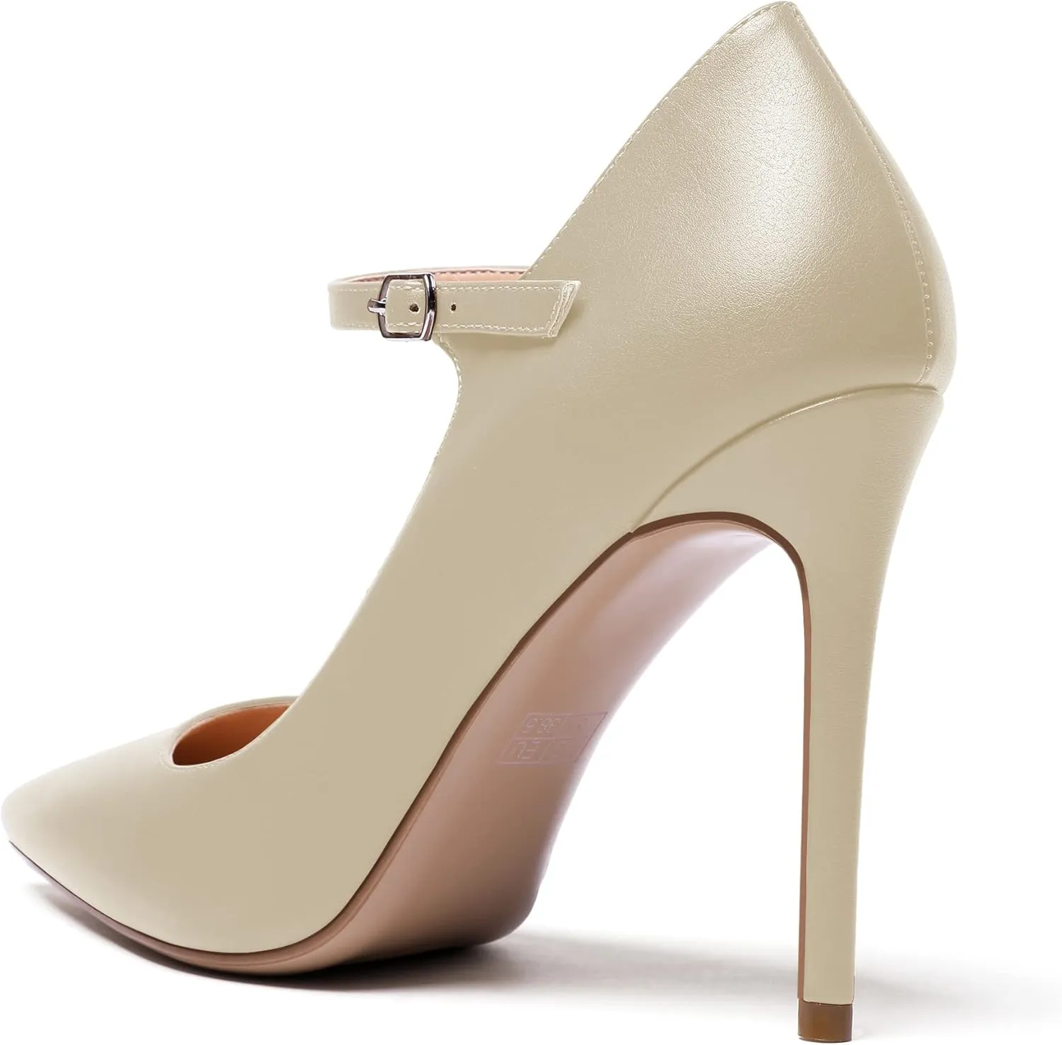 Eldof Women's 100mm High Heel Pointed Toe Mary Jane Pumps Ankle Strap Buckle Closure Shoes