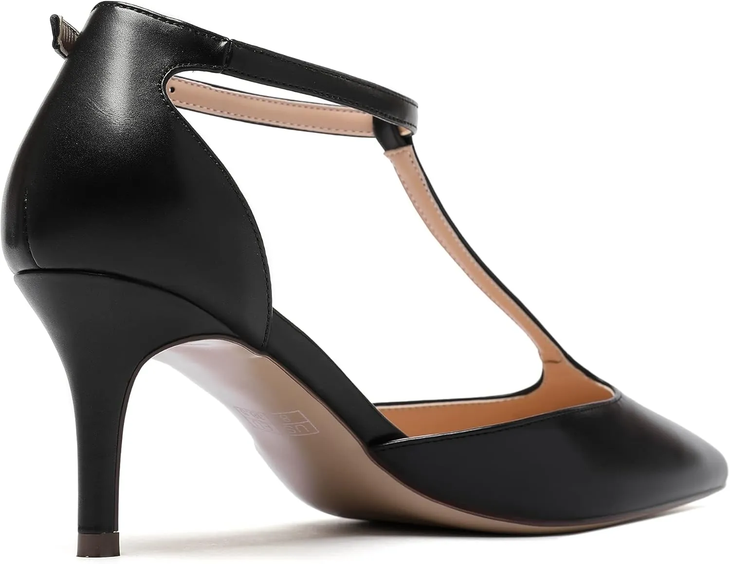 Eldof Womens Kitten Heel Pumps T-Strap Ankle Buckle Pumps2.6 Pointed Toe Classic Office Dress Heels