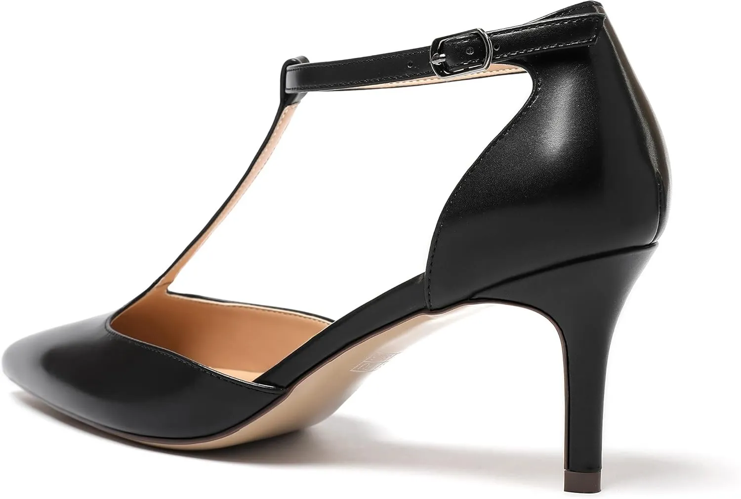 Eldof Womens Kitten Heel Pumps T-Strap Ankle Buckle Pumps2.6 Pointed Toe Classic Office Dress Heels