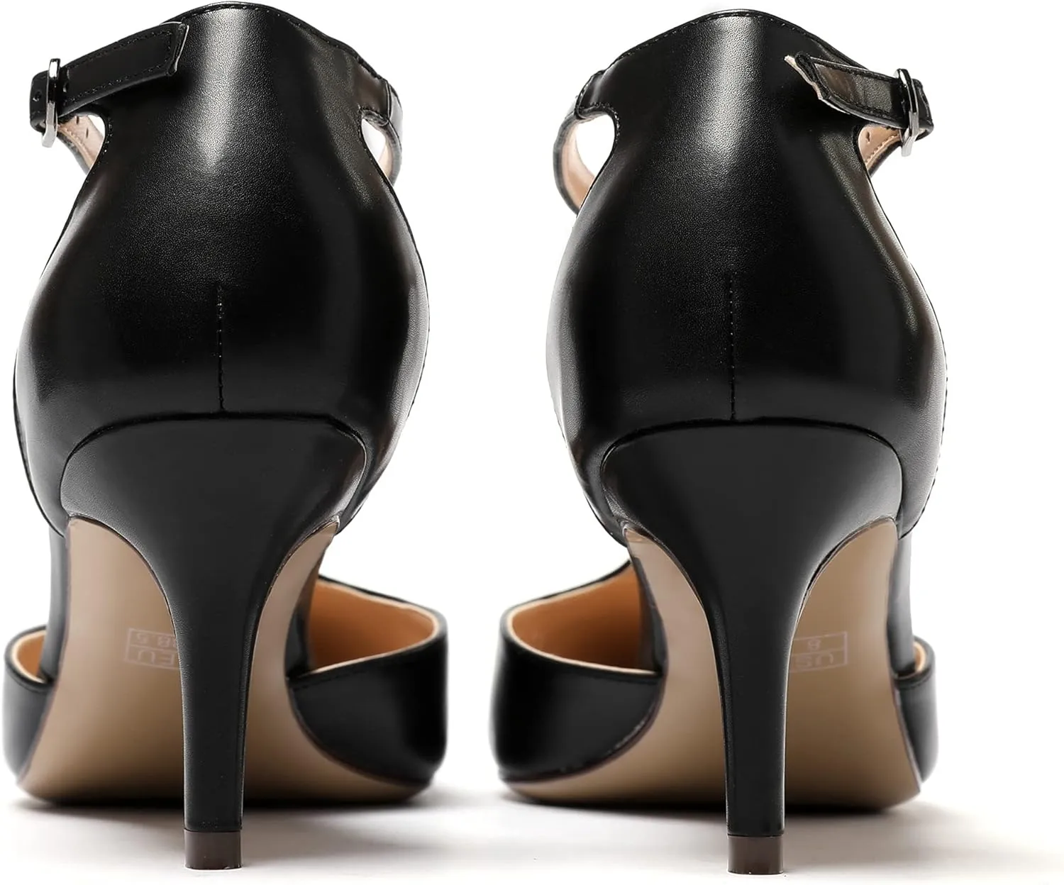 Eldof Womens Kitten Heel Pumps T-Strap Ankle Buckle Pumps2.6 Pointed Toe Classic Office Dress Heels