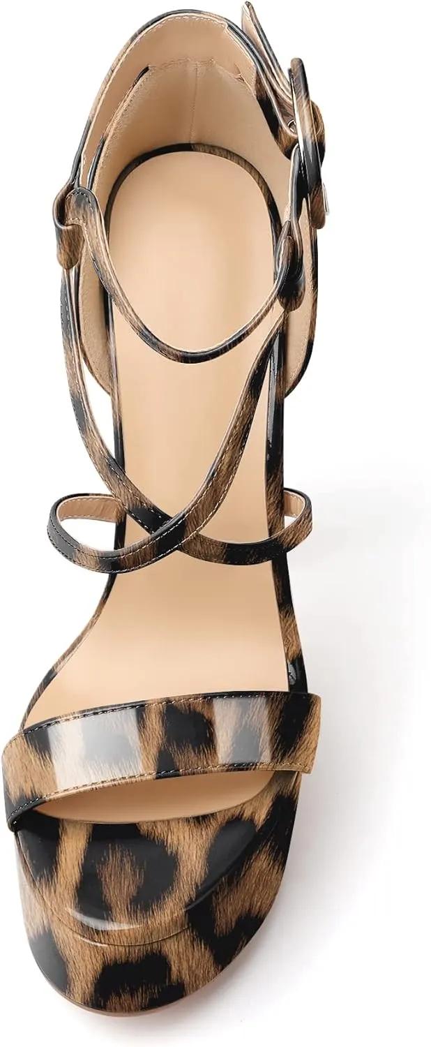 Eldof Women's Platform Sandals Ankle Strap 5.9" High Heels Cross Strap Stilettos Open Toe Ankle Strap Crisscross Sandals