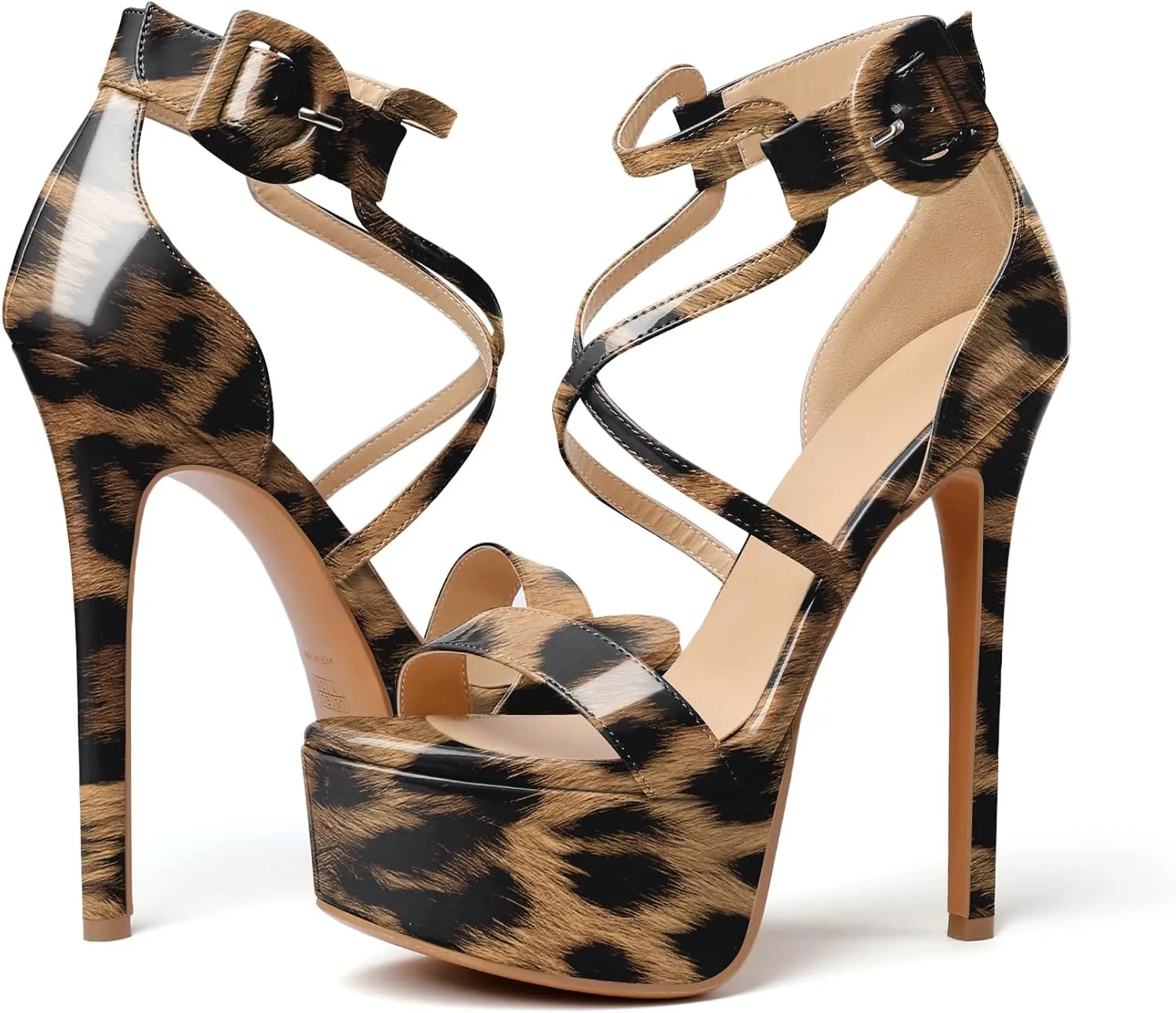 Eldof Women's Platform Sandals Ankle Strap 5.9" High Heels Cross Strap Stilettos Open Toe Ankle Strap Crisscross Sandals