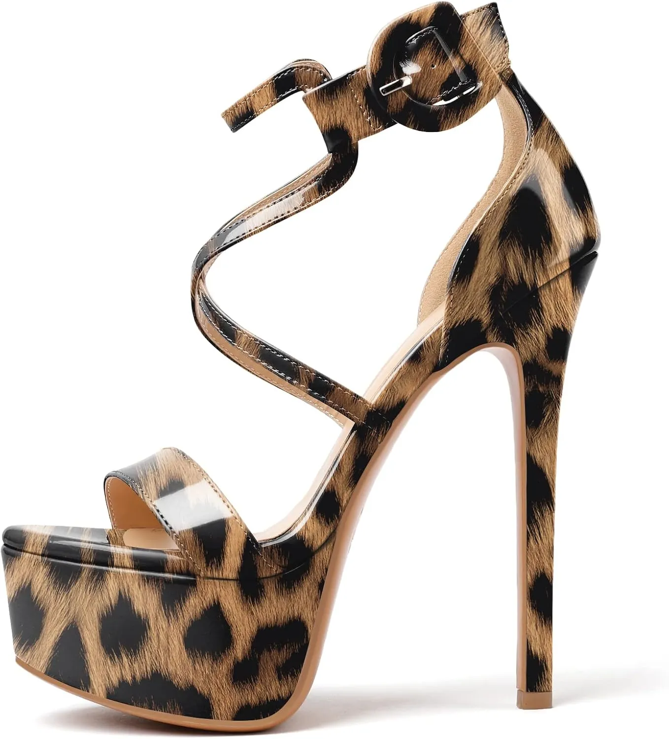 Eldof Women's Platform Sandals Ankle Strap 5.9" High Heels Cross Strap Stilettos Open Toe Ankle Strap Crisscross Sandals