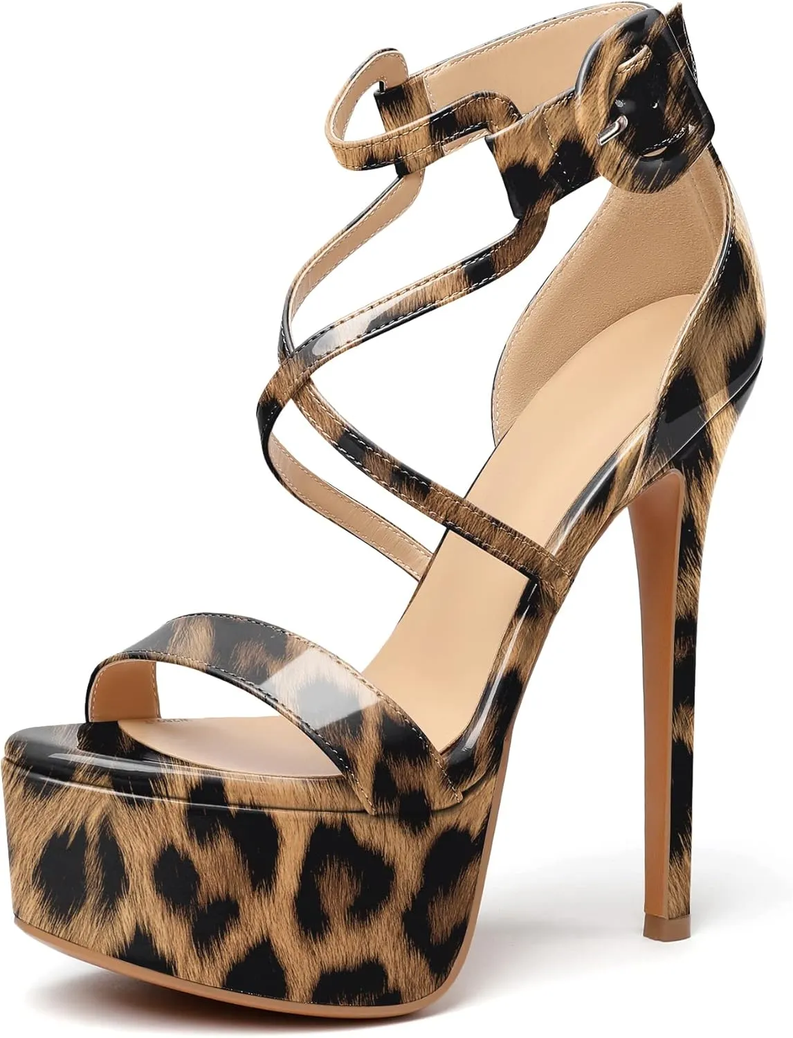 Eldof Women's Platform Sandals Ankle Strap 5.9" High Heels Cross Strap Stilettos Open Toe Ankle Strap Crisscross Sandals