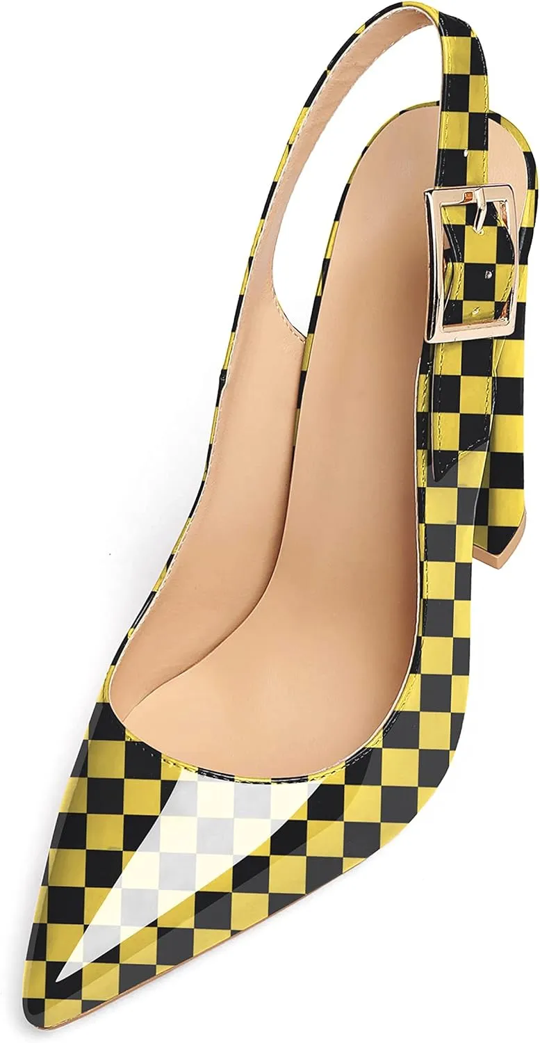 Eldof Women's Slingback Pointed Toe Pumps Ankle Strap Chunky High Heels 4.7" High Block Heel Pumps Dress Shoes
