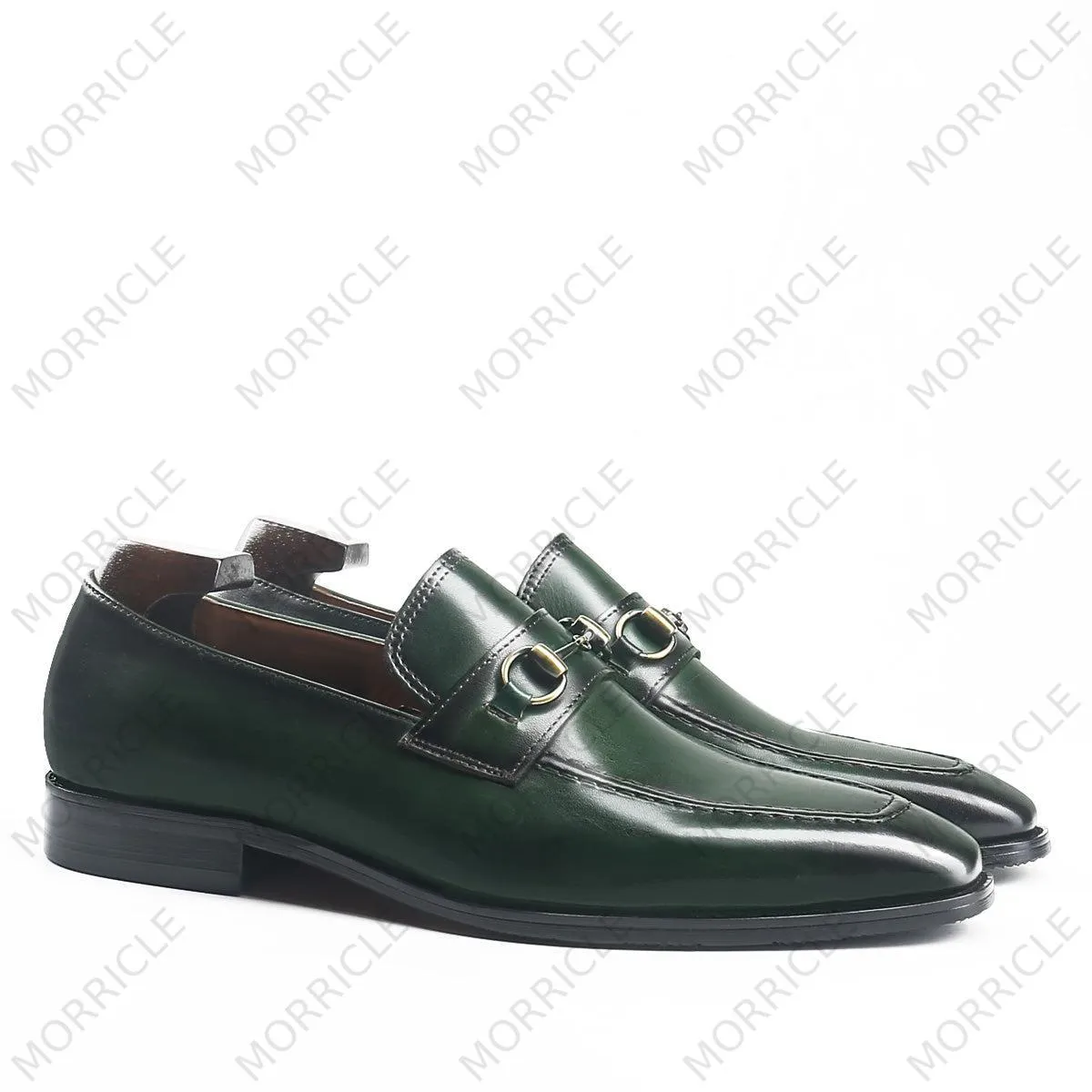 Elegant Green Patina Horsebit Loafers