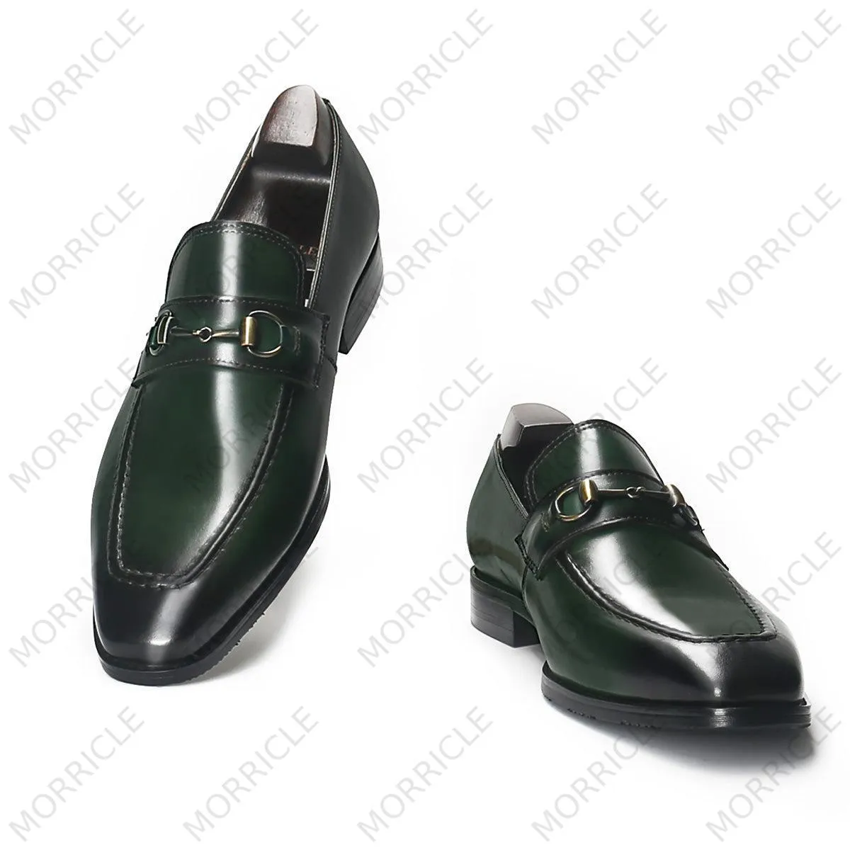 Elegant Green Patina Horsebit Loafers