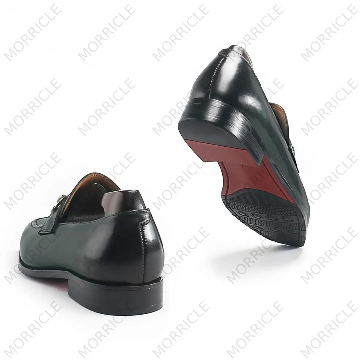Elegant Green Patina Horsebit Loafers