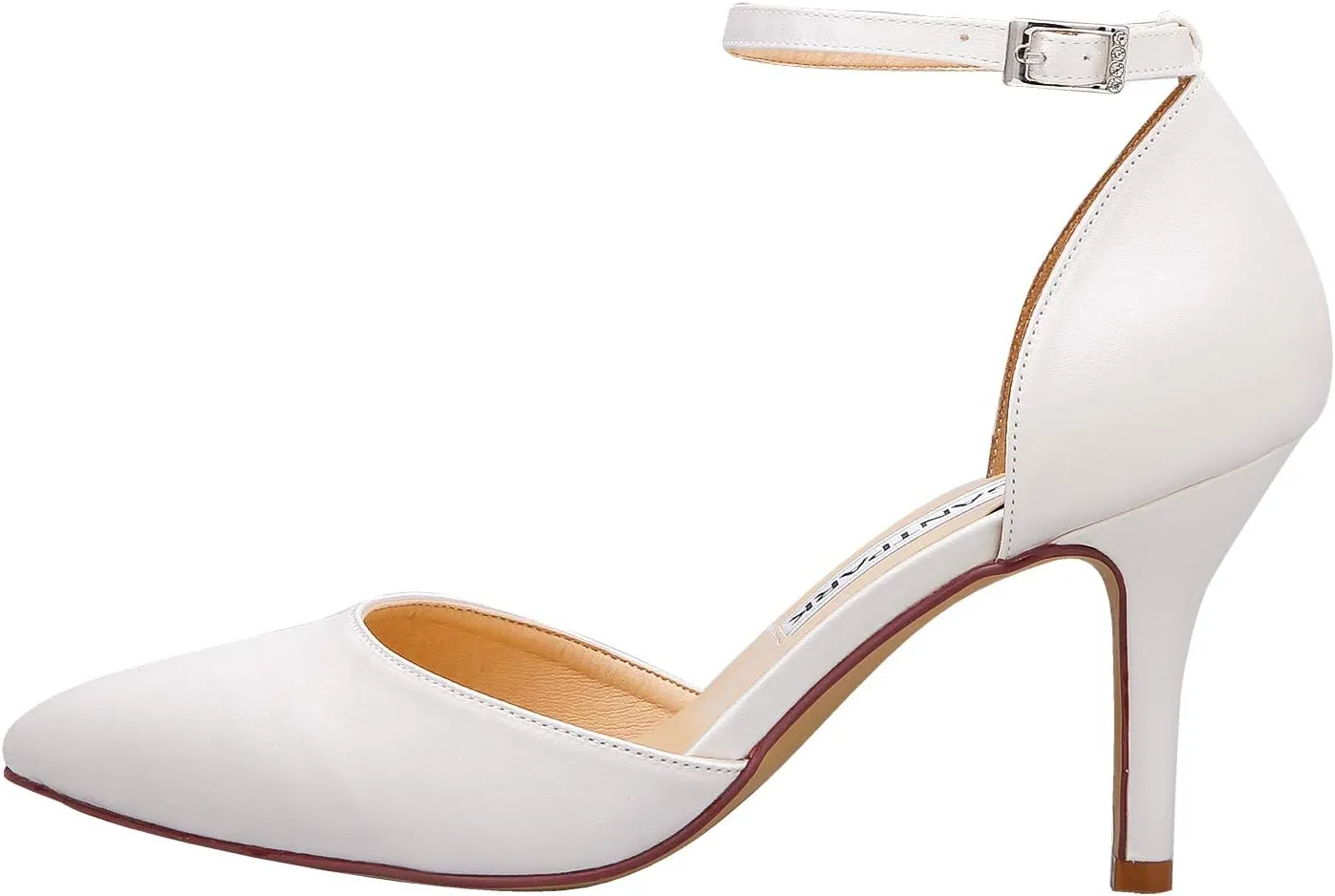 ELEGANTPARK Heels for Women Pointed Toe High Heel Pumps Satin Ankle Strap Wedding Bridal Evening Party Dress Shoes