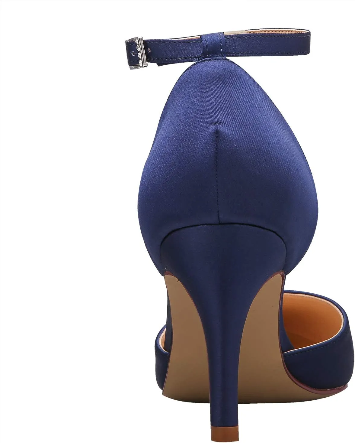 ELEGANTPARK Heels for Women Pointed Toe High Heel Pumps Satin Ankle Strap Wedding Bridal Evening Party Dress Shoes