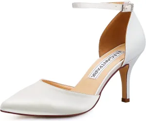 ELEGANTPARK Heels for Women Pointed Toe High Heel Pumps Satin Ankle Strap Wedding Bridal Evening Party Dress Shoes