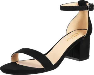 ElElax Nude Black Silver Heels for Women Chunky - Strappy Sandals Chunky Pumps Low Open Toe Block Heels for Daily Wear Wedding 2.26inches Standard Size