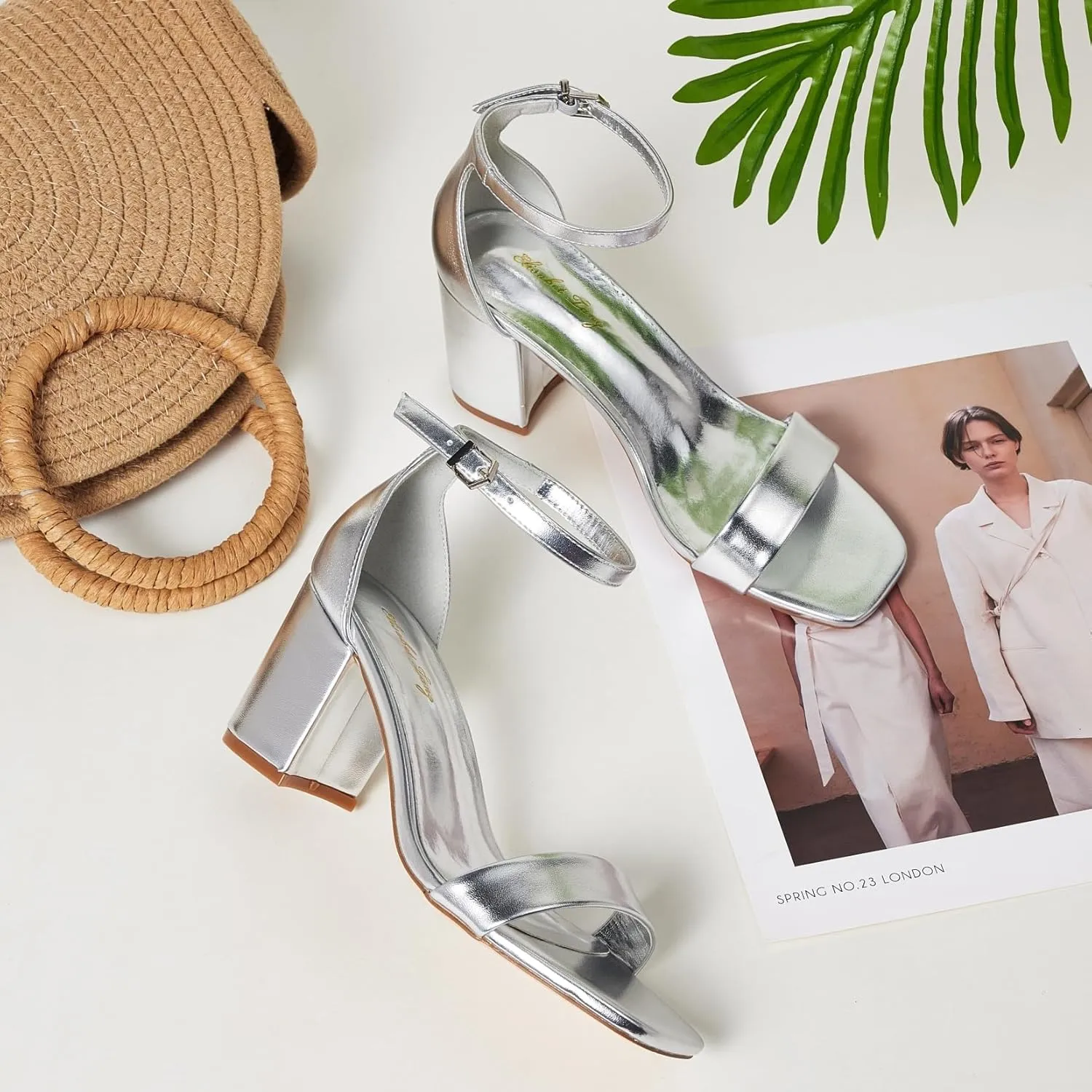 Elisabet Tang 2.36 inch Open Toe Ankle Strap Chunky Heels Pump Sandals Party Dress Sandals Daily Work Wedding Buckle Heels Sandals Shoes