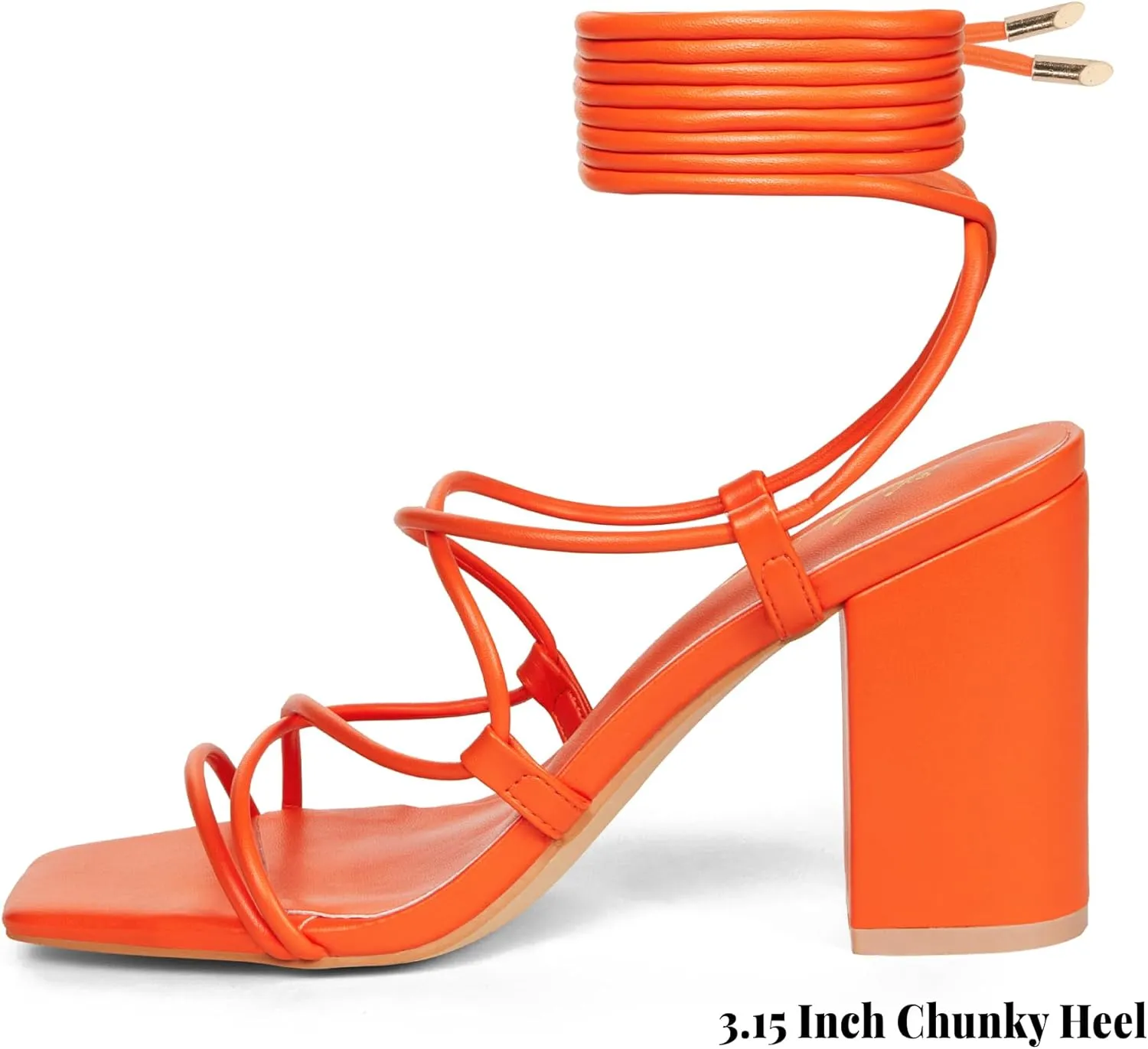 Elisabet Tang Square Toe Strappy Chunky Heels Sandals, 3 inch Women's Lace Up Low Block Heels Ankle Wrap Heels Square Open Toe Tie Up Heeled Sandals for Wedding Dress Shoes
