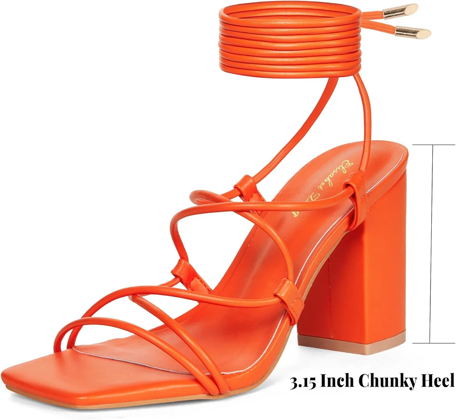 Elisabet Tang Square Toe Strappy Chunky Heels Sandals, 3 inch Women's Lace Up Low Block Heels Ankle Wrap Heels Square Open Toe Tie Up Heeled Sandals for Wedding Dress Shoes