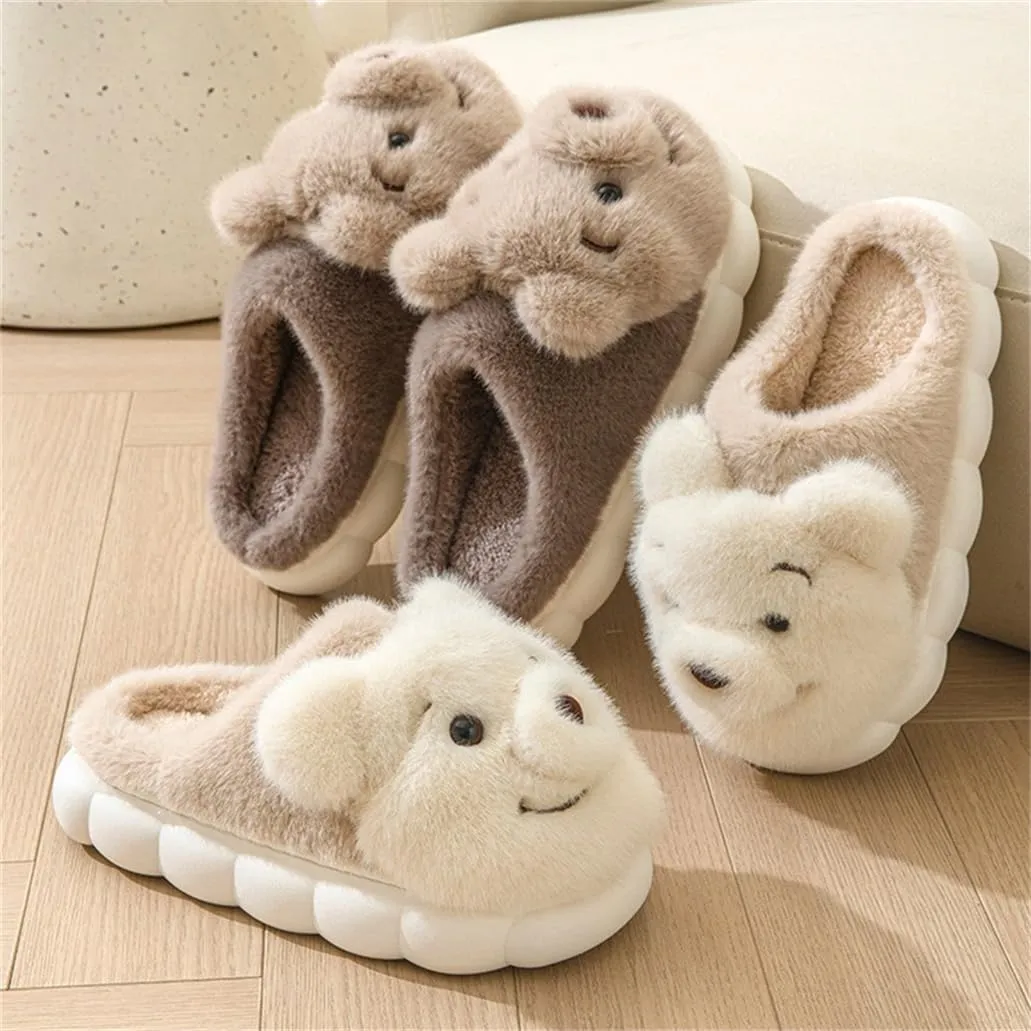 ELONEL Women's Cute Animal Bear Slippers Soft and Comfortable Men's Plush Home Slippers Warm Winter Indoor Slippers