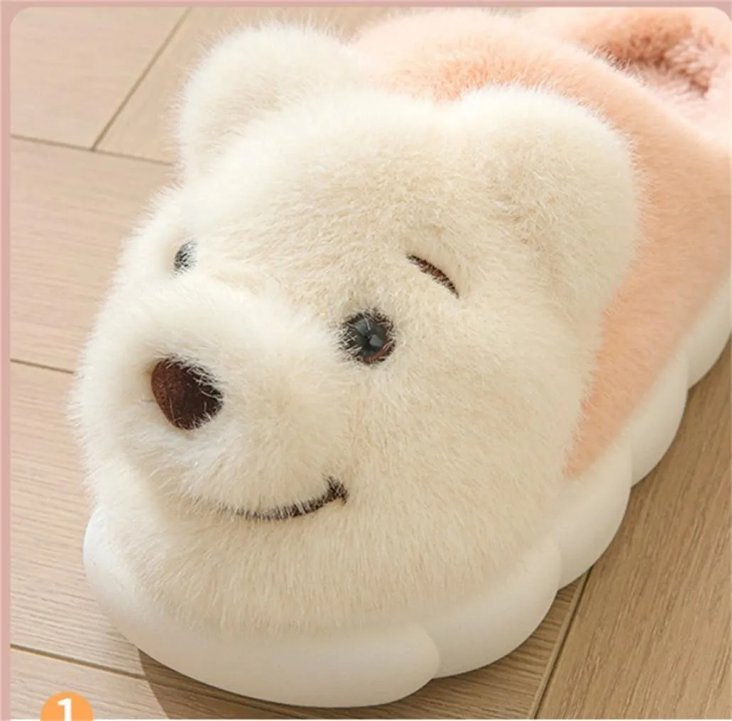 ELONEL Women's Cute Animal Bear Slippers Soft and Comfortable Men's Plush Home Slippers Warm Winter Indoor Slippers