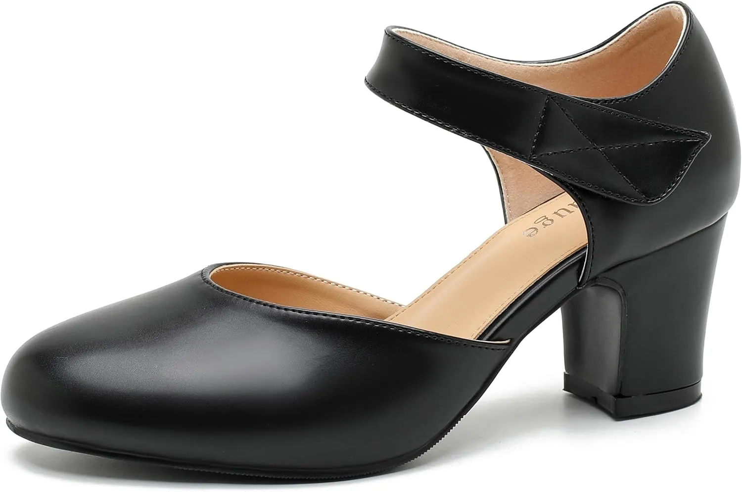 Enelauge Women's Ankle Strap Block Chunky Heels Closed Round Toe Pumps D'Orsay Comfortable Vintage Dressy Bridal Wedding Party Shoes